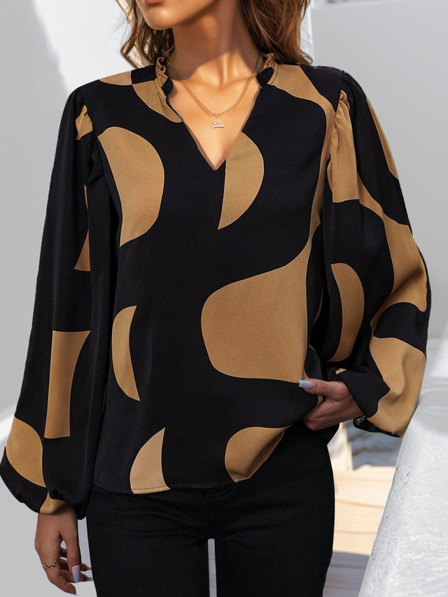 Perfee frill notched long sleeve blouse.