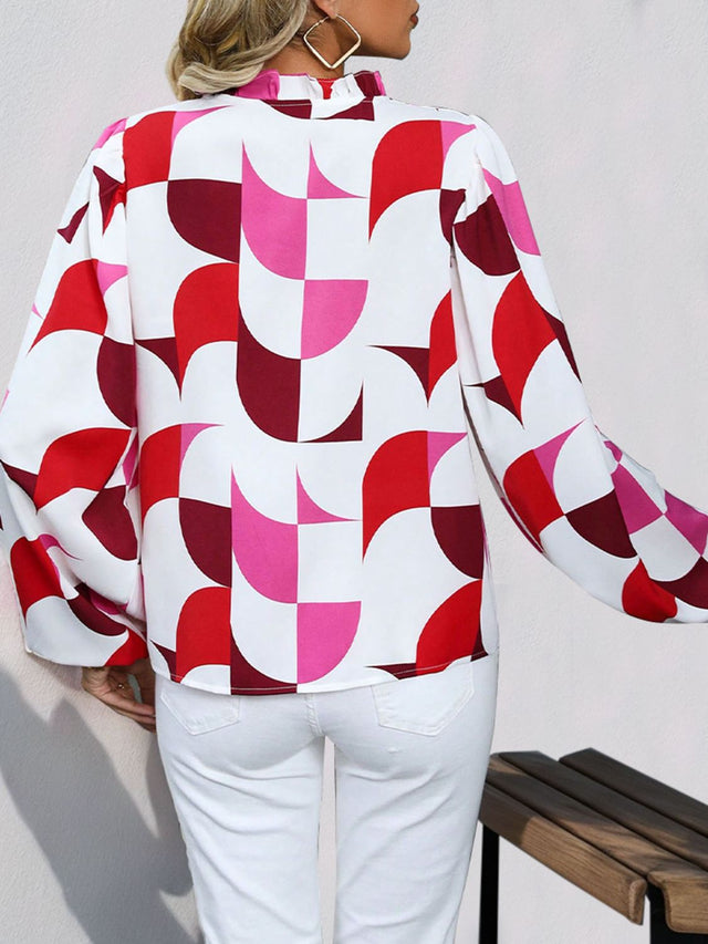 Perfee frill notched long sleeve blouse.