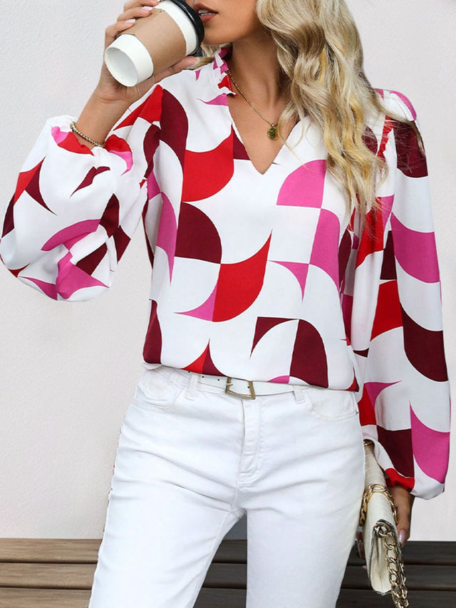 Perfee frill notched long sleeve blouse.