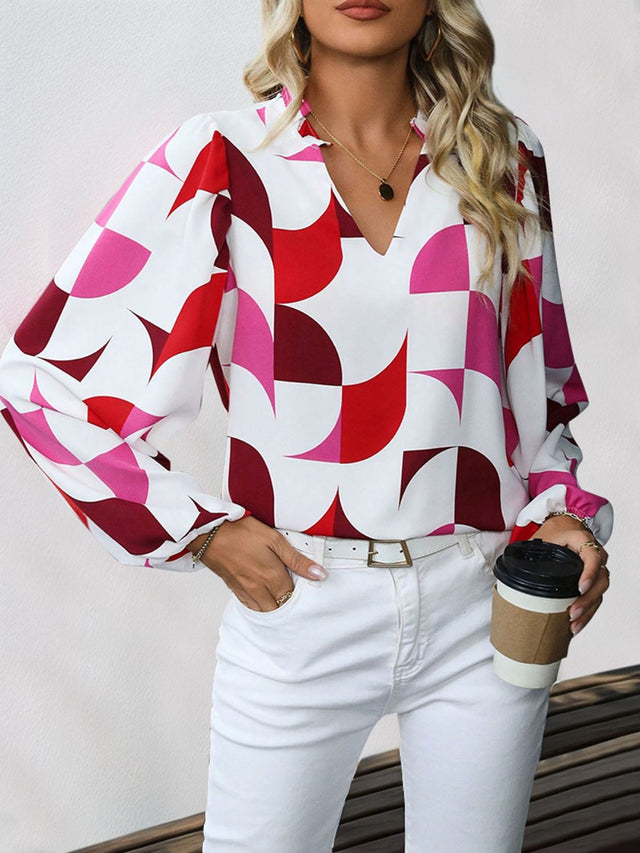 Perfee frill notched long sleeve blouse.