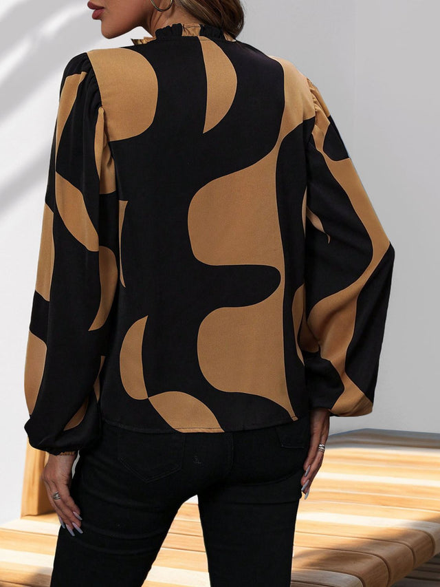 Perfee frill notched long sleeve blouse.