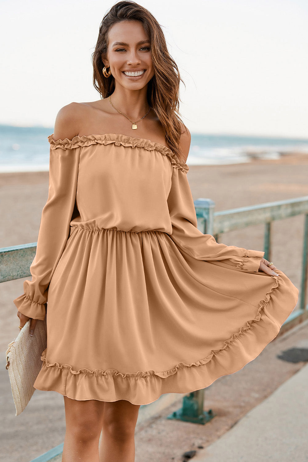 Frill Off-Shoulder Flounce Sleeve Dress.