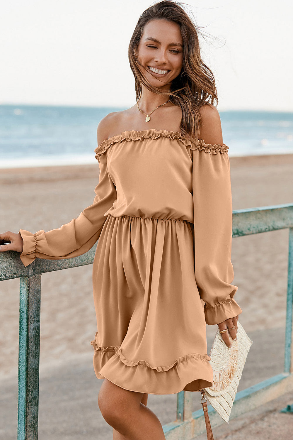 Frill Off-Shoulder Flounce Sleeve Dress.