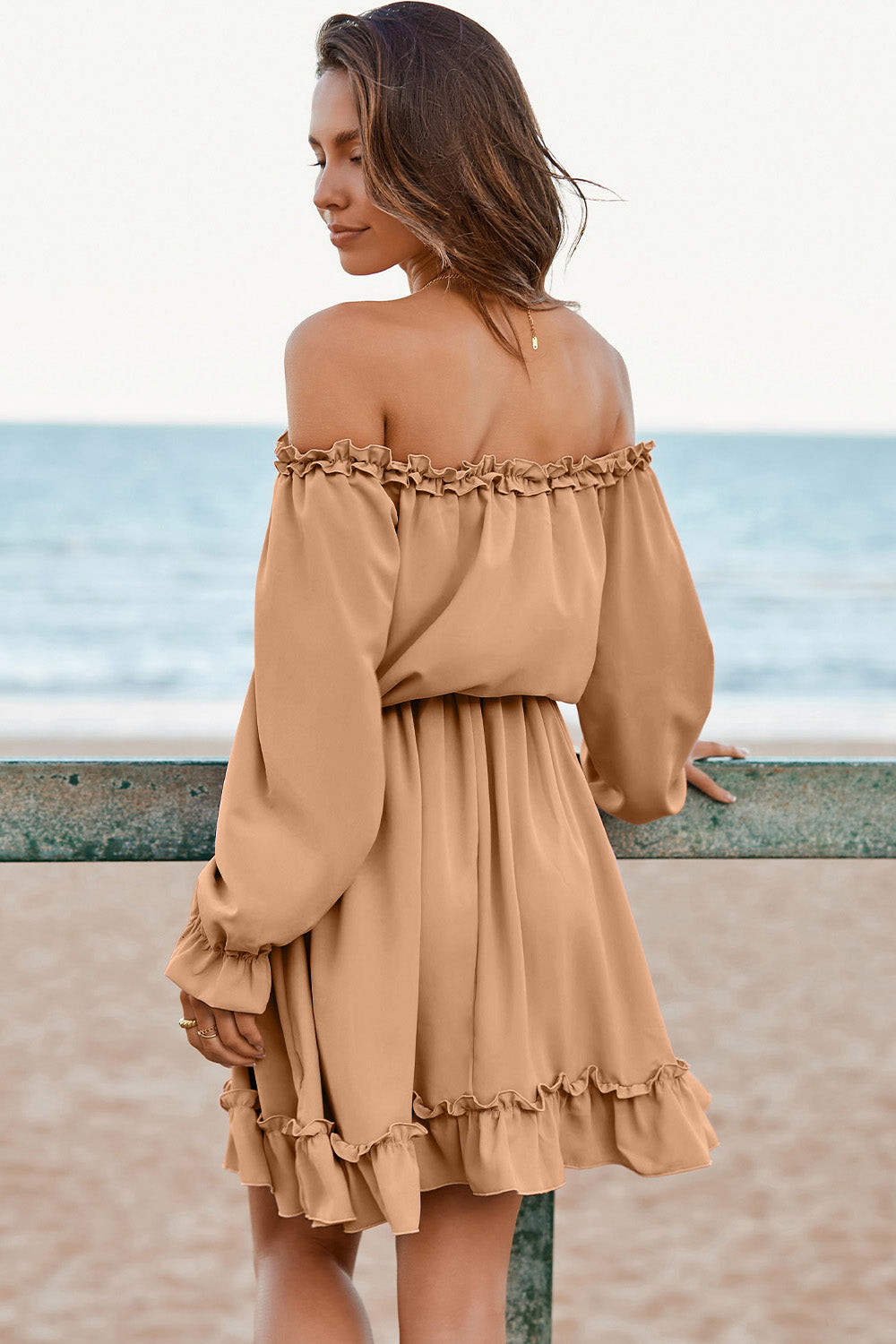 Frill Off-Shoulder Flounce Sleeve Dress.