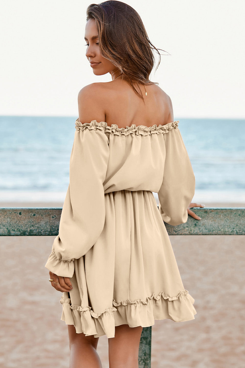 Frill Off-Shoulder Flounce Sleeve Dress.