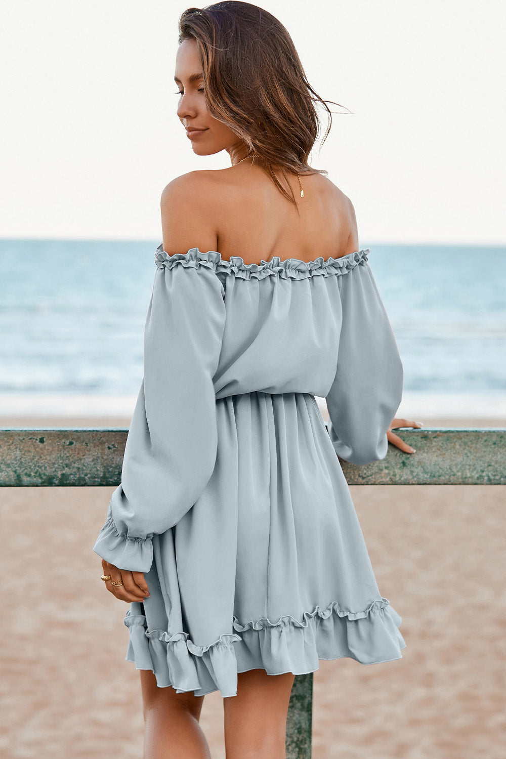 Frill Off-Shoulder Flounce Sleeve Dress.