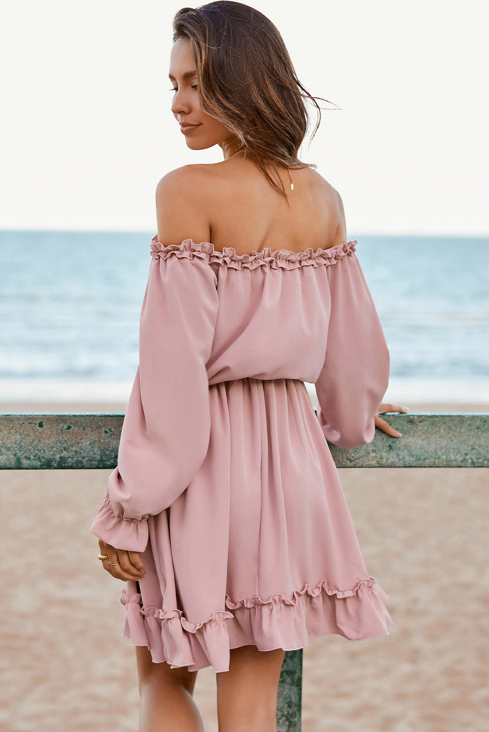Frill Off-Shoulder Flounce Sleeve Dress.