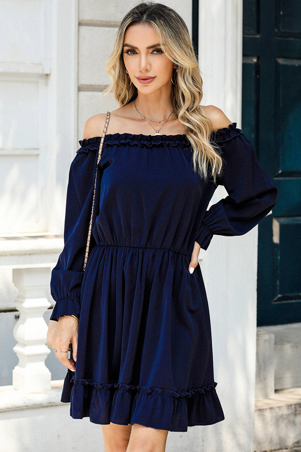 Frill Off-Shoulder Flounce Sleeve Dress.