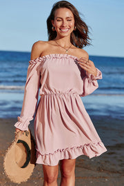 Frill Off-Shoulder Flounce Sleeve Dress.