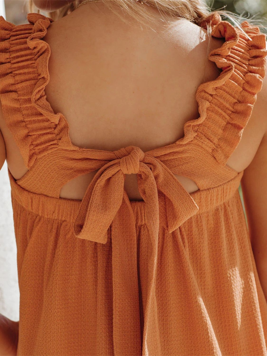 Plus Size Frill Pocketed Square Neck Wide Strap Dress.