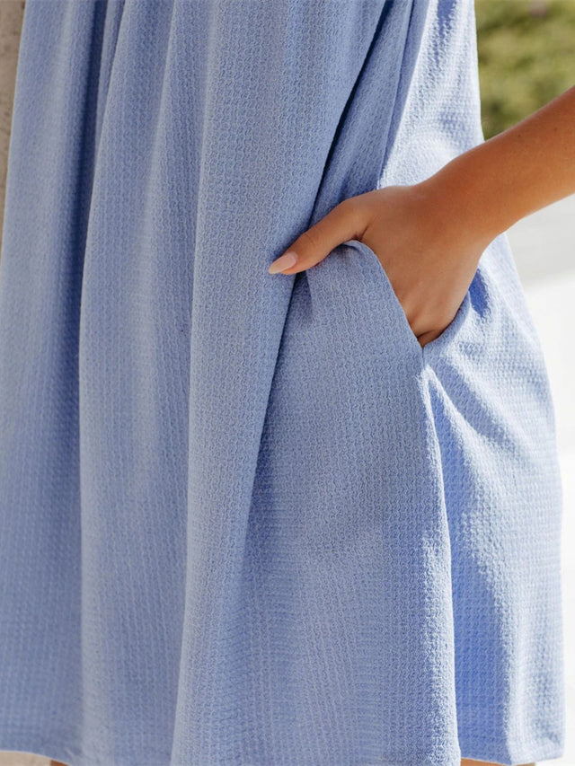 Plus Size Frill Pocketed Square Neck Wide Strap Dress.