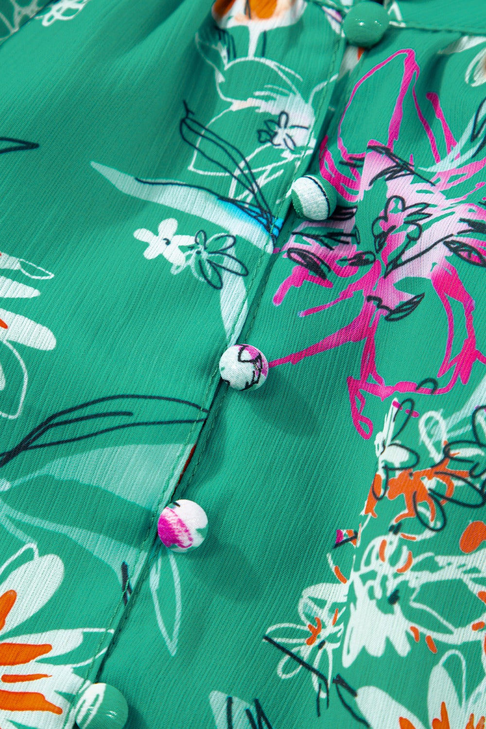 Frill printed Grecian tank with button details, opaque.
