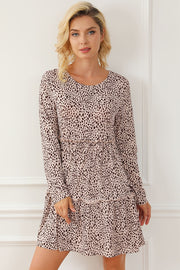 Frill Printed Round Neck Dress.