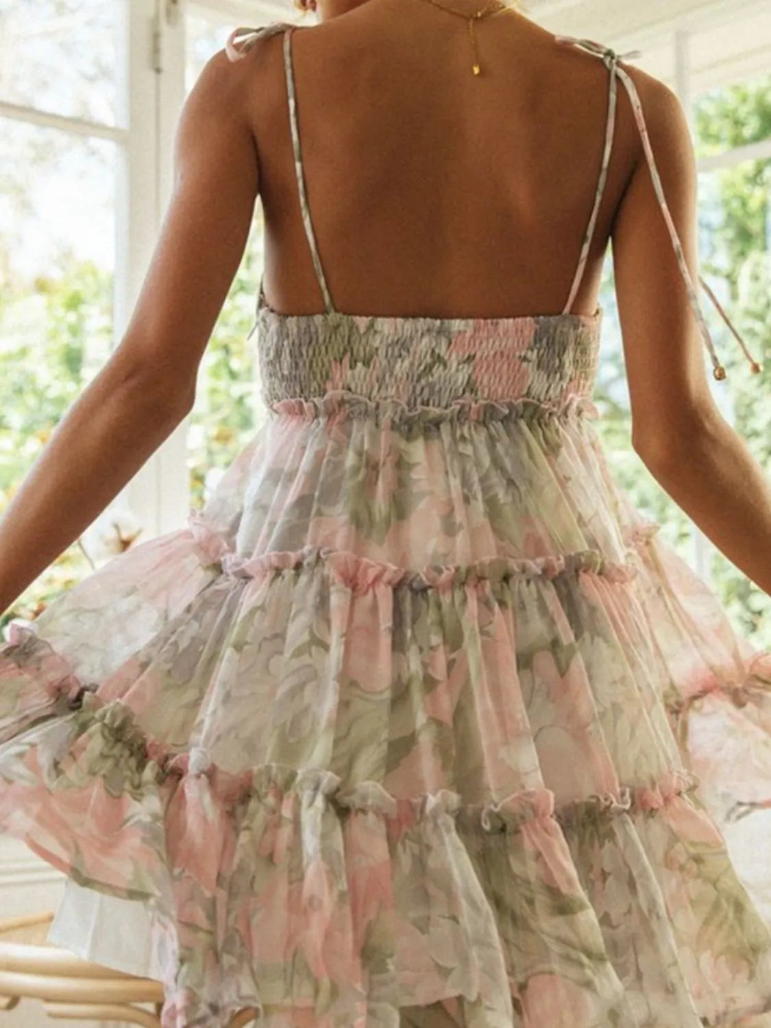 Frill Printed Square Neck Mini Cami Dress.