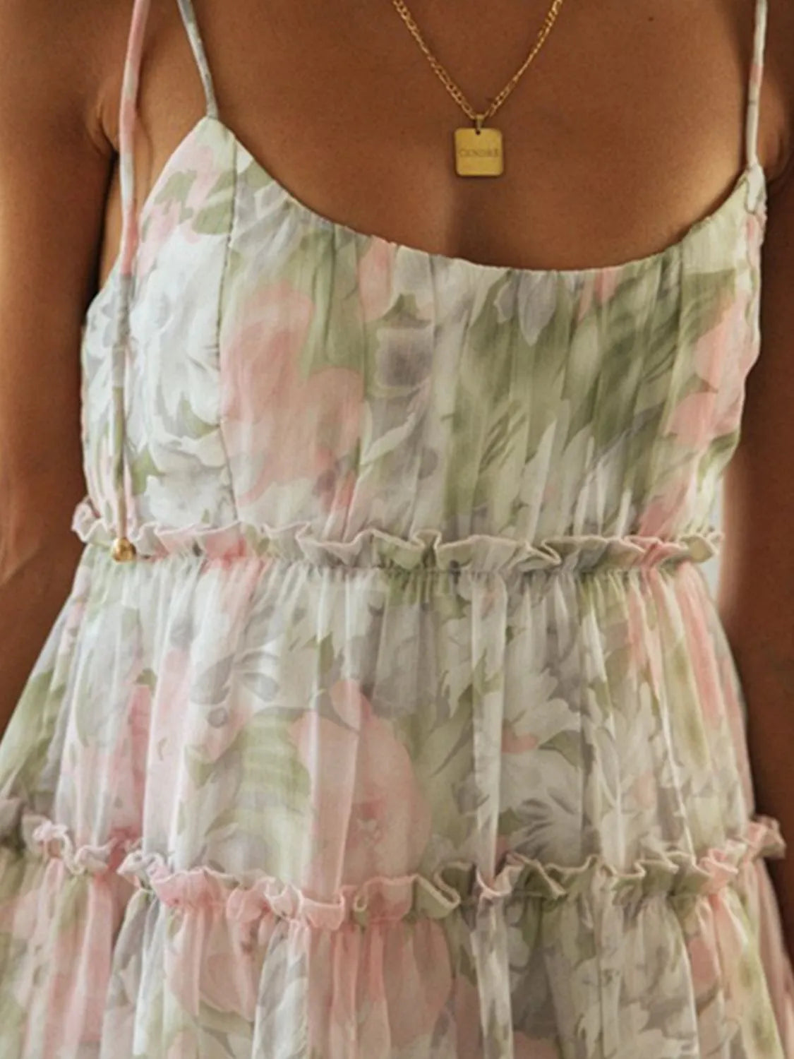 Frill Printed Square Neck Mini Cami Dress.