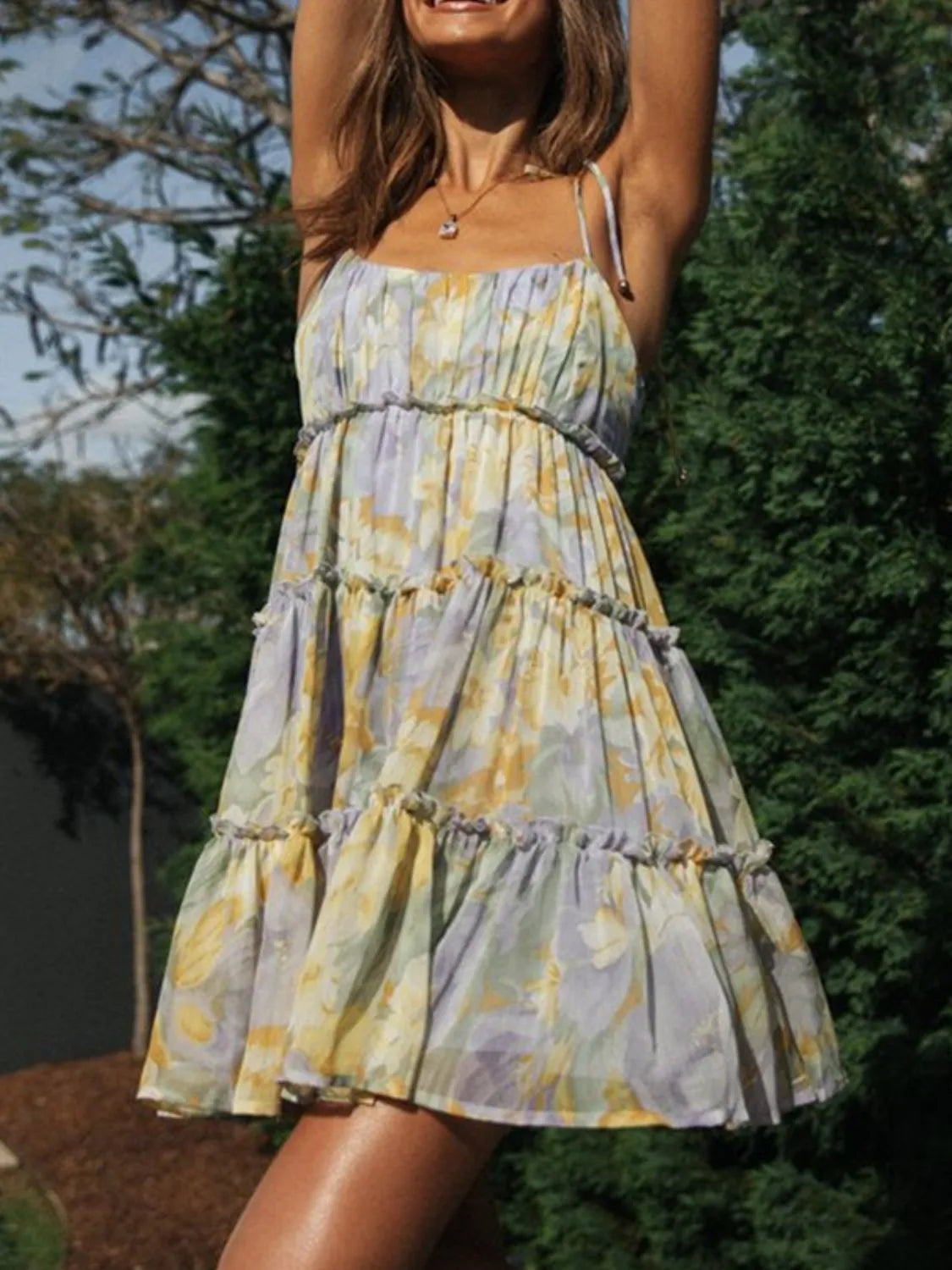 Frill Printed Square Neck Mini Cami Dress.
