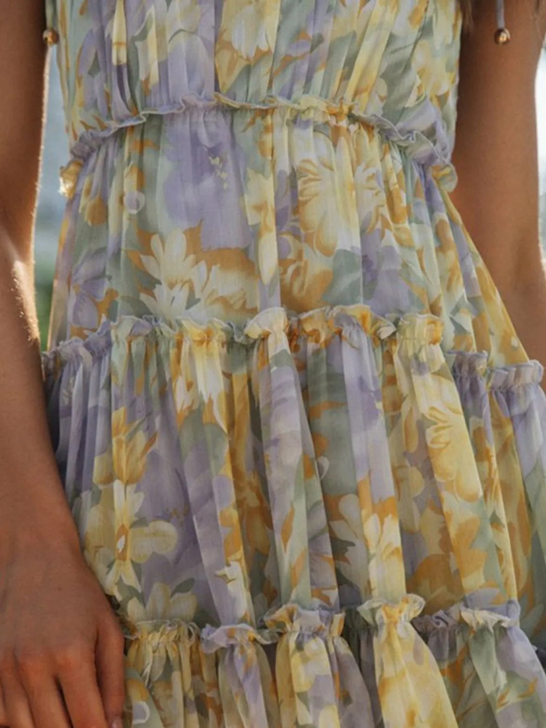Frill Printed Square Neck Mini Cami Dress.