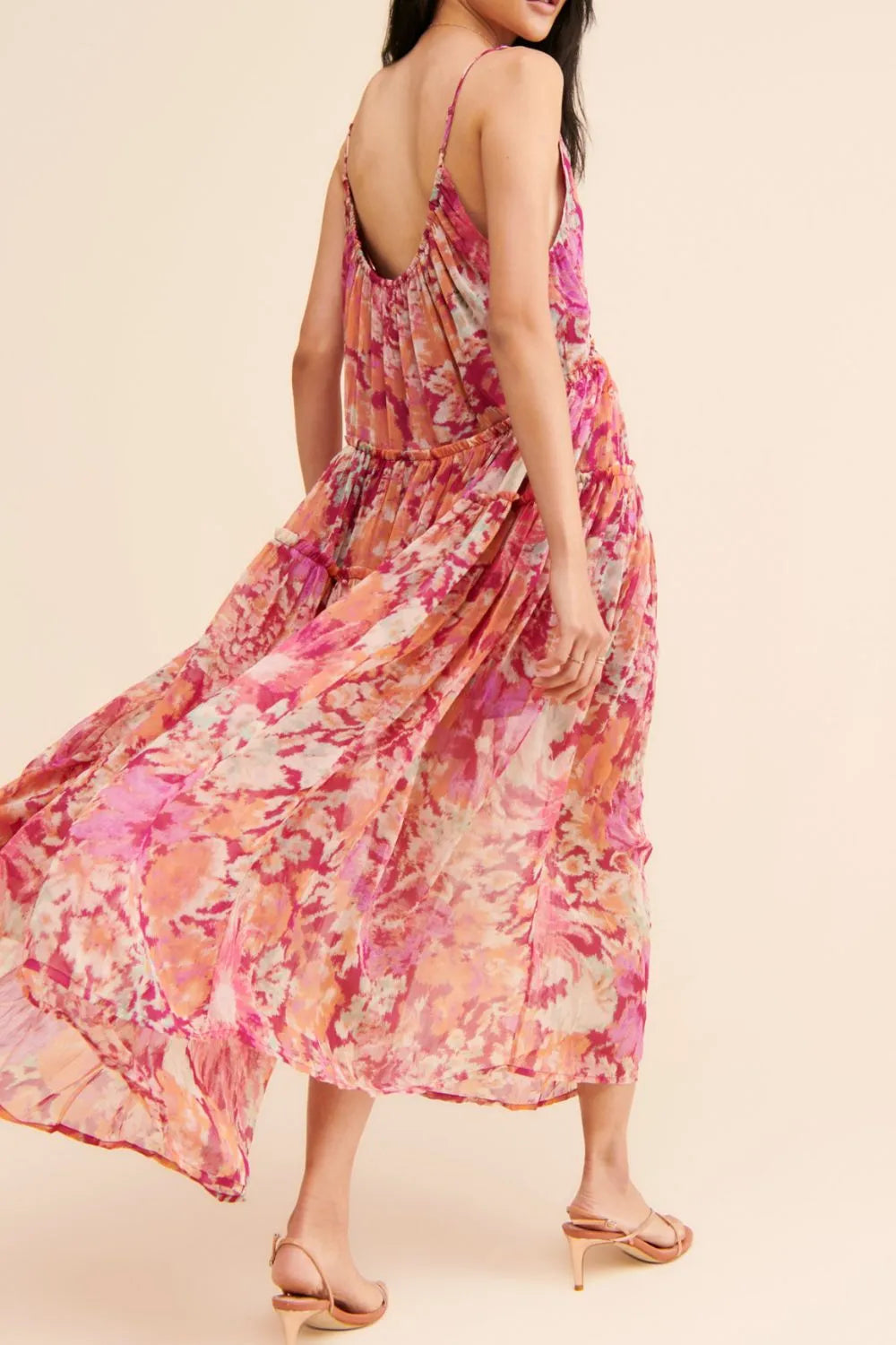 Frill Printed V-Neck Midi Dress.