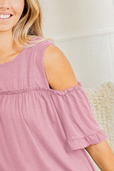 Frill Round Neck Cold Shoulder T-Shirt Plus Size