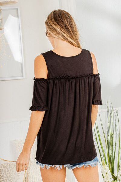 Frill Round Neck Cold Shoulder T-Shirt Plus Size