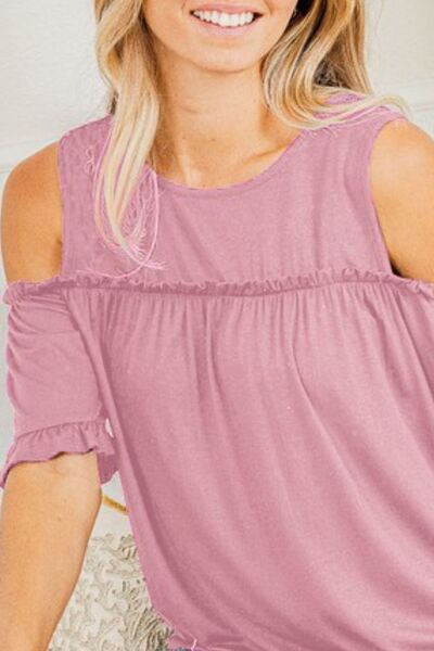 Frill Round Neck Cold Shoulder T-Shirt Plus Size