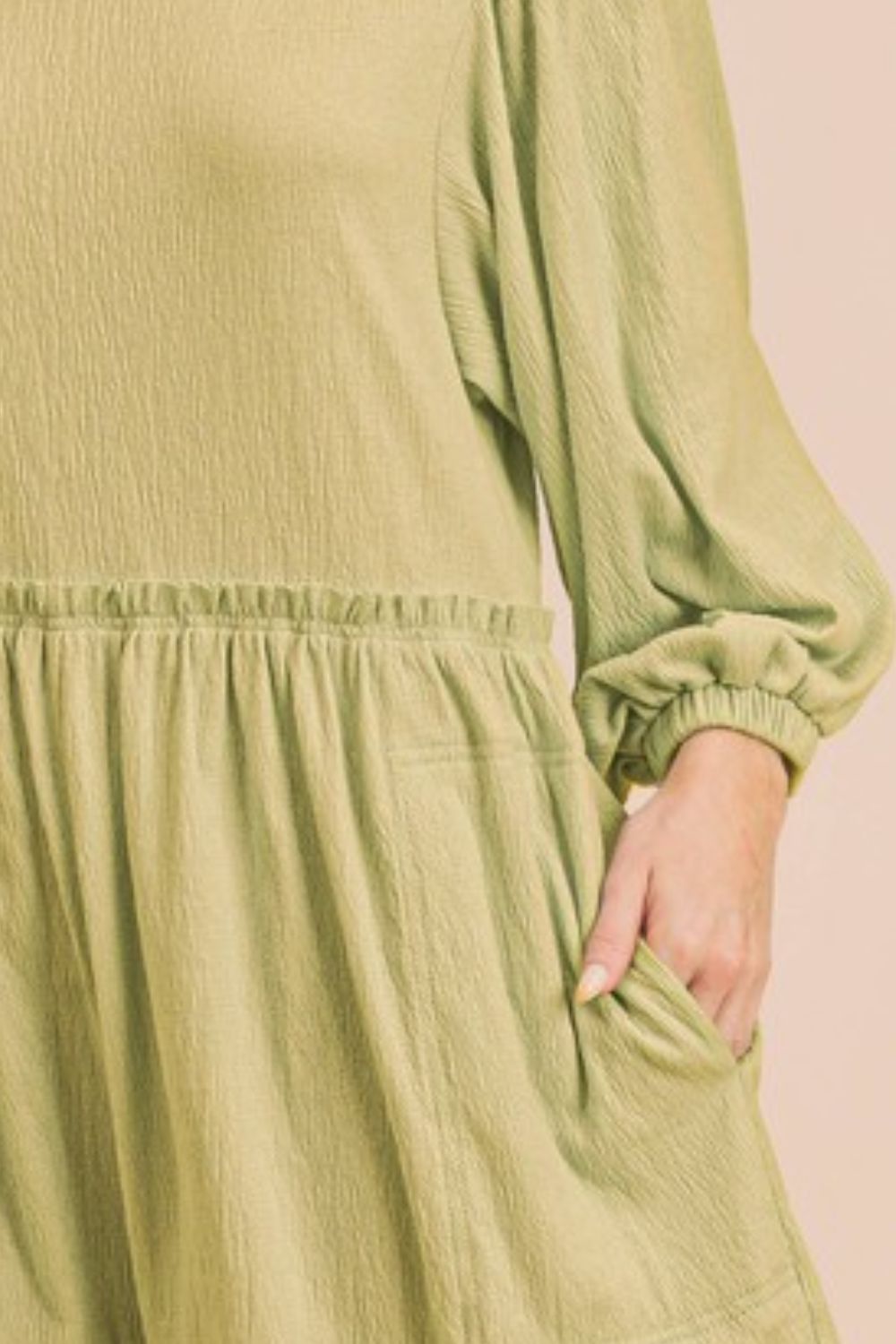 Frill Round Neck Long Sleeve Romper with Pockets.