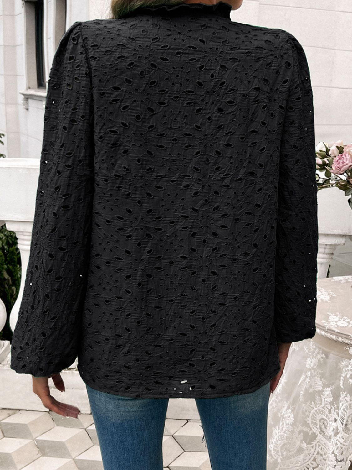 Devine frill round neck long sleeve shirt.