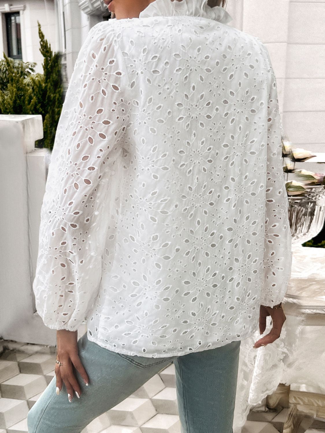 Devine frill round neck long sleeve shirt.