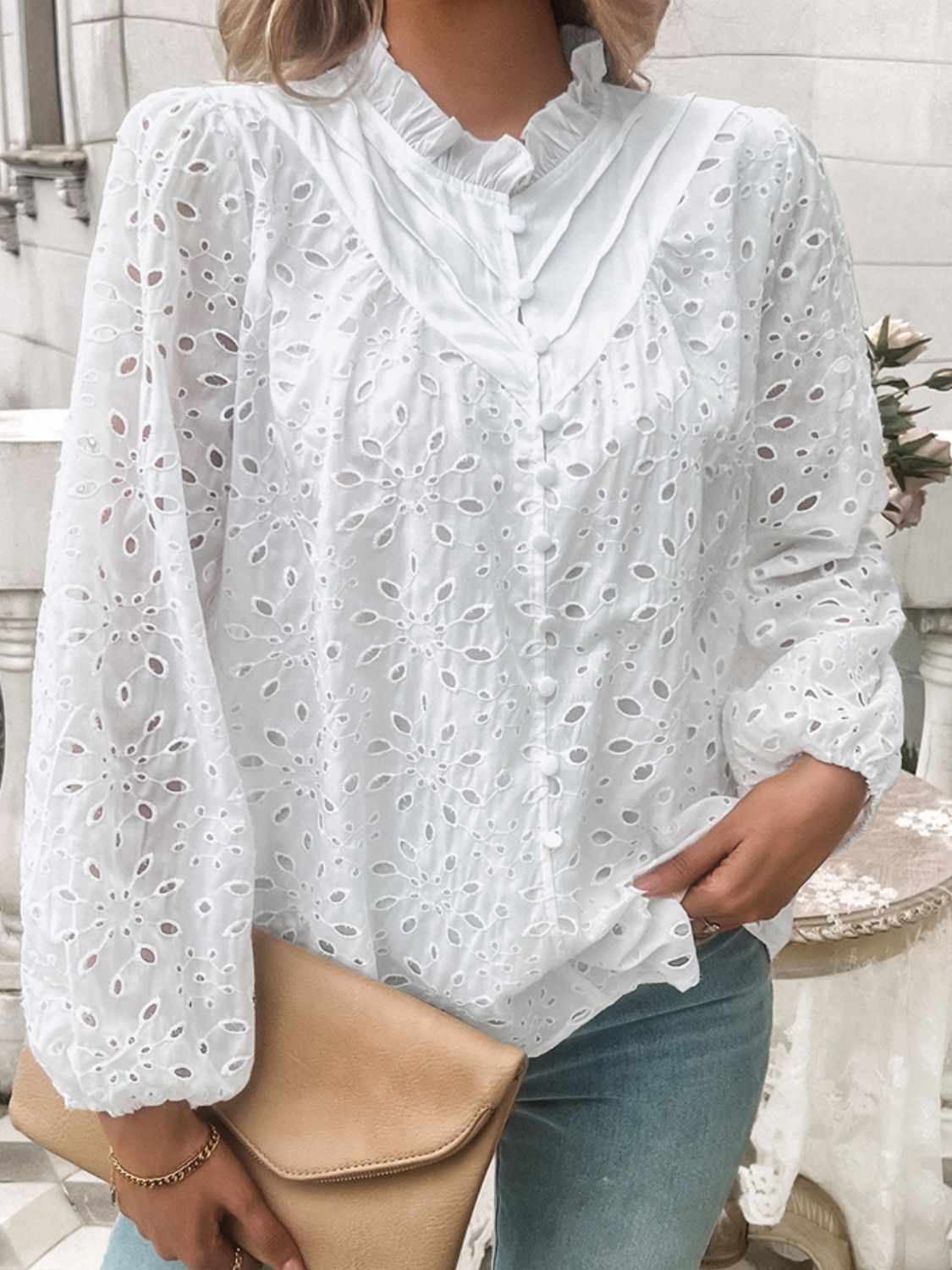 Devine frill round neck long sleeve shirt.