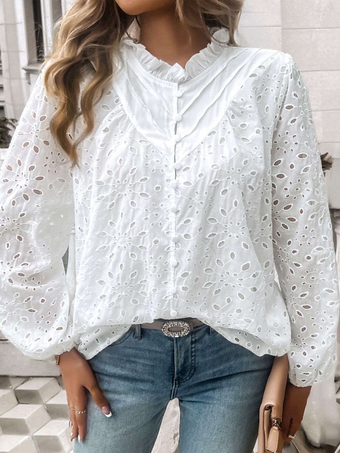 Devine frill round neck long sleeve shirt.