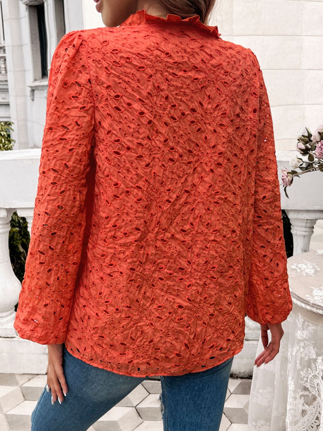 Devine frill round neck long sleeve shirt.