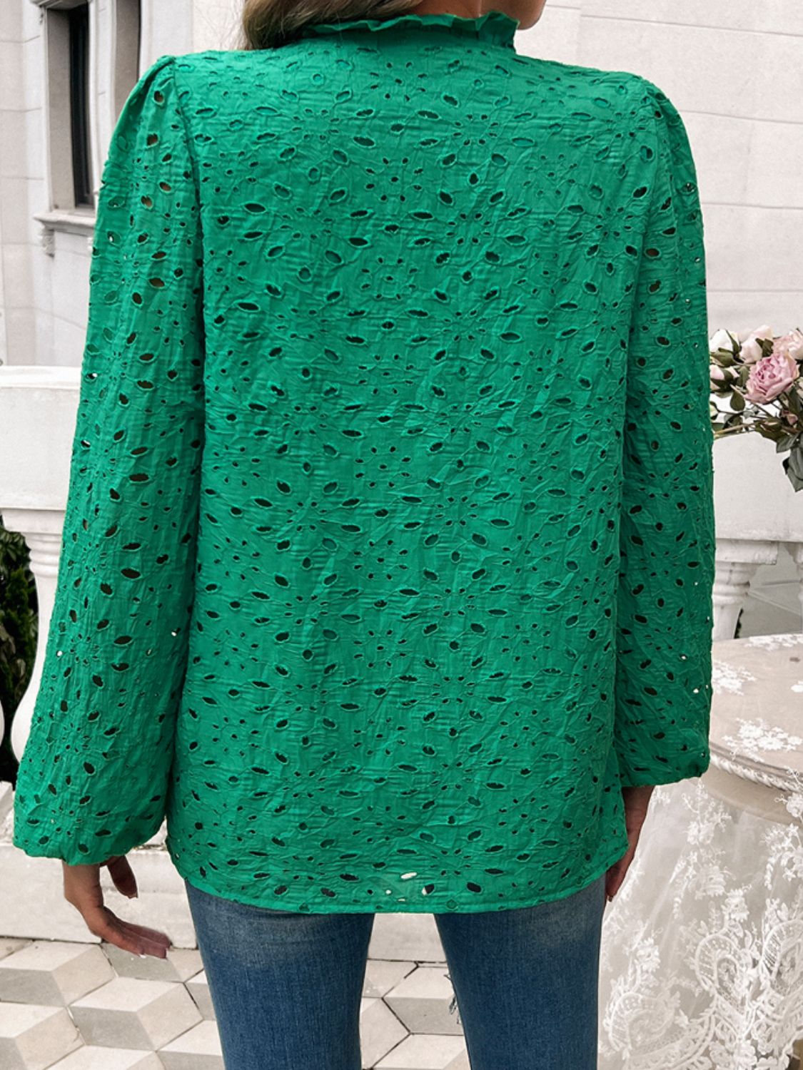 Devine frill round neck long sleeve shirt.