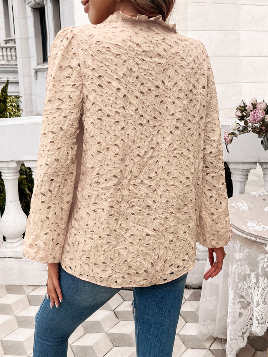 Devine frill round neck long sleeve shirt.