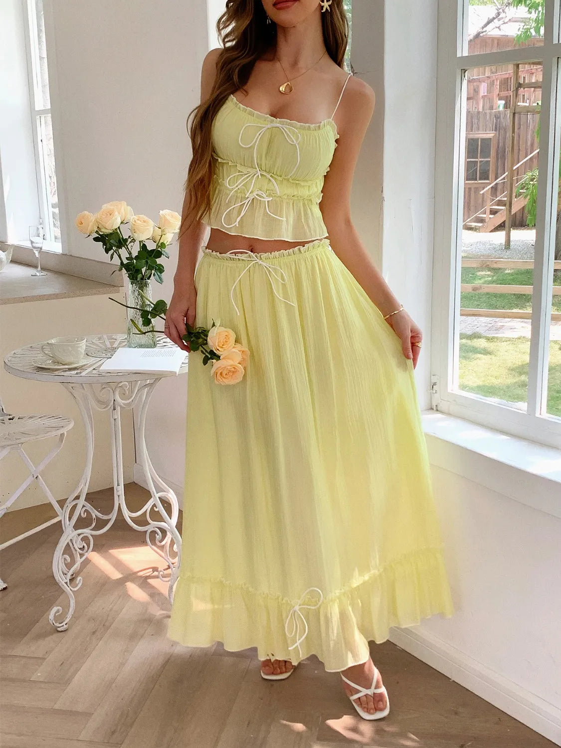 Frill Square Neck Cami and Skirt Set.