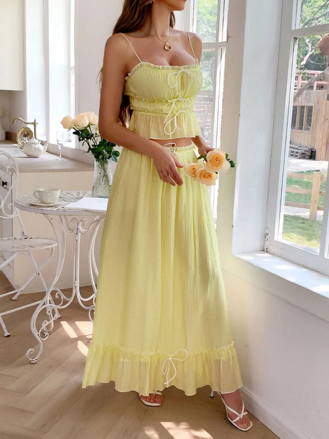 Frill Square Neck Cami and Skirt Set.