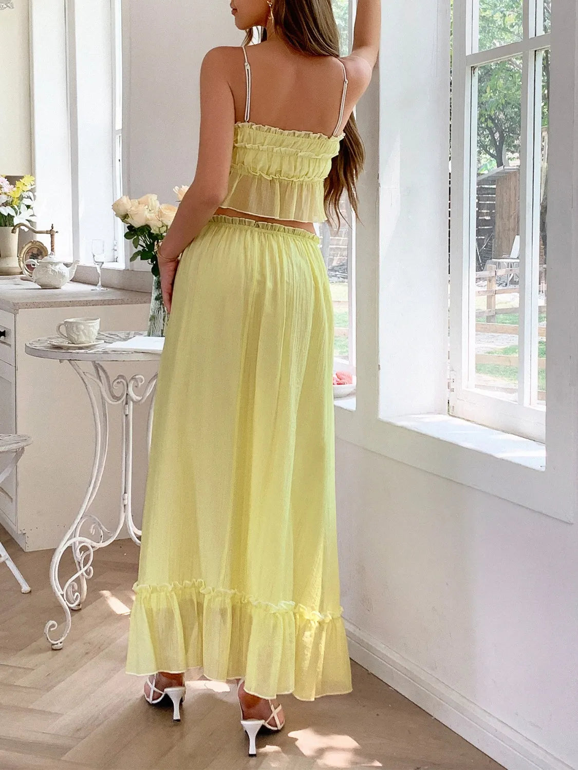 Frill Square Neck Cami and Skirt Set.