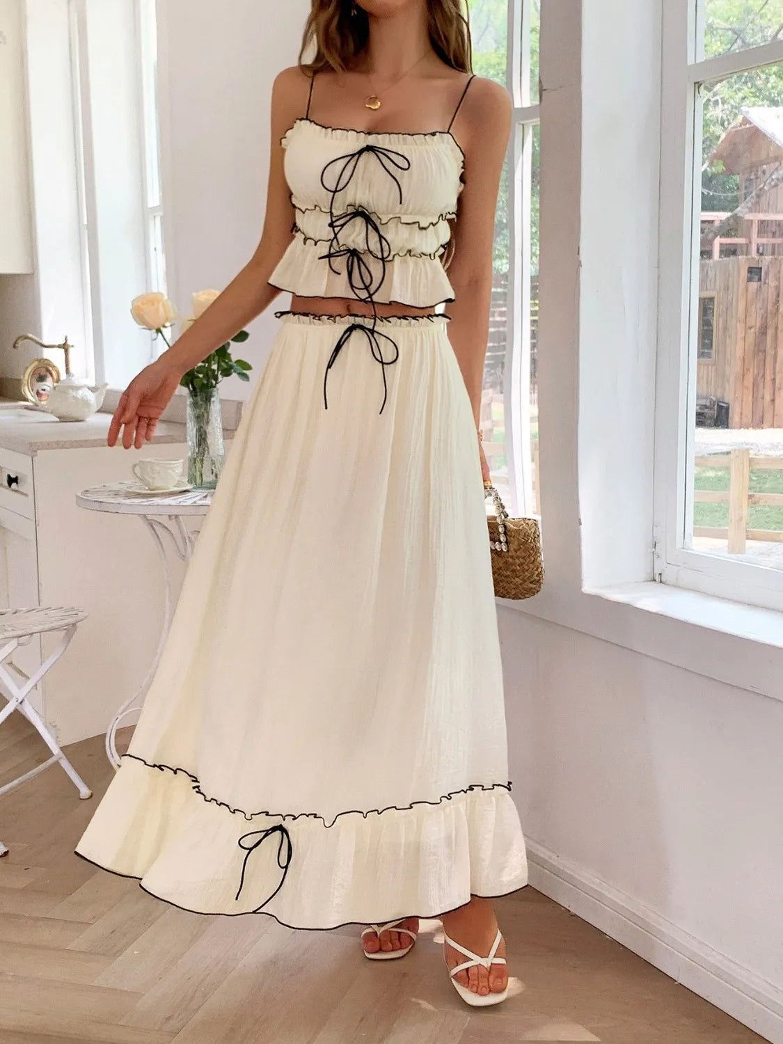 Frill Square Neck Cami and Skirt Set.