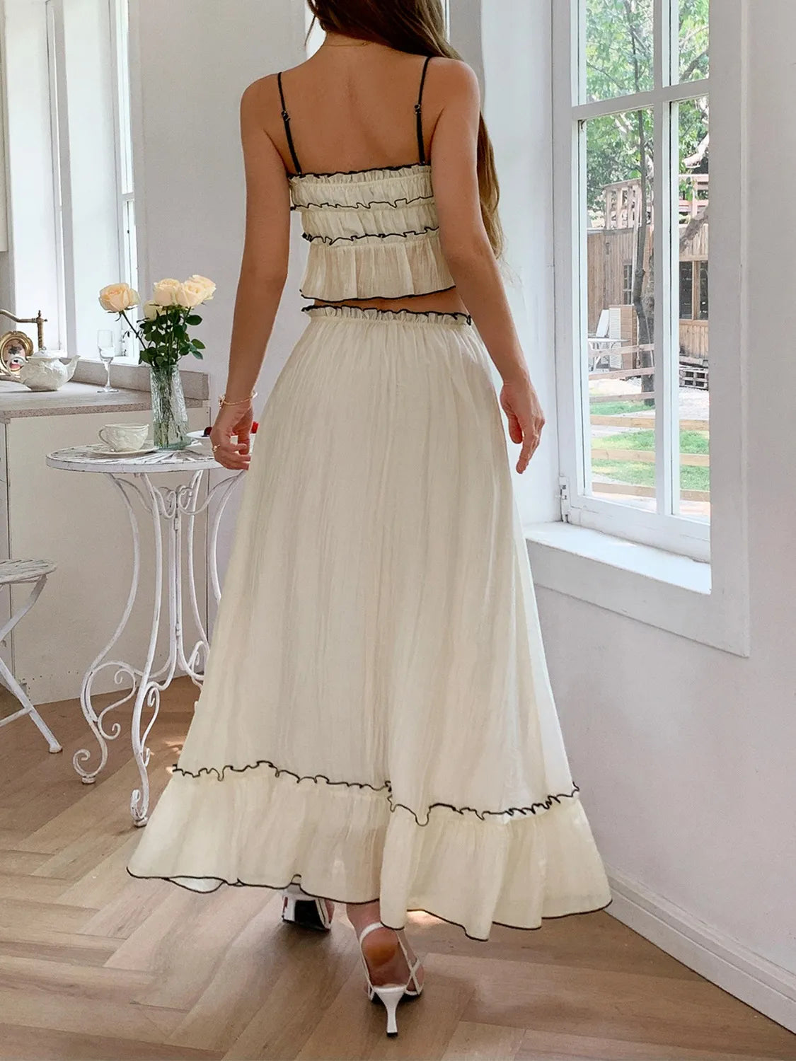Frill Square Neck Cami and Skirt Set.