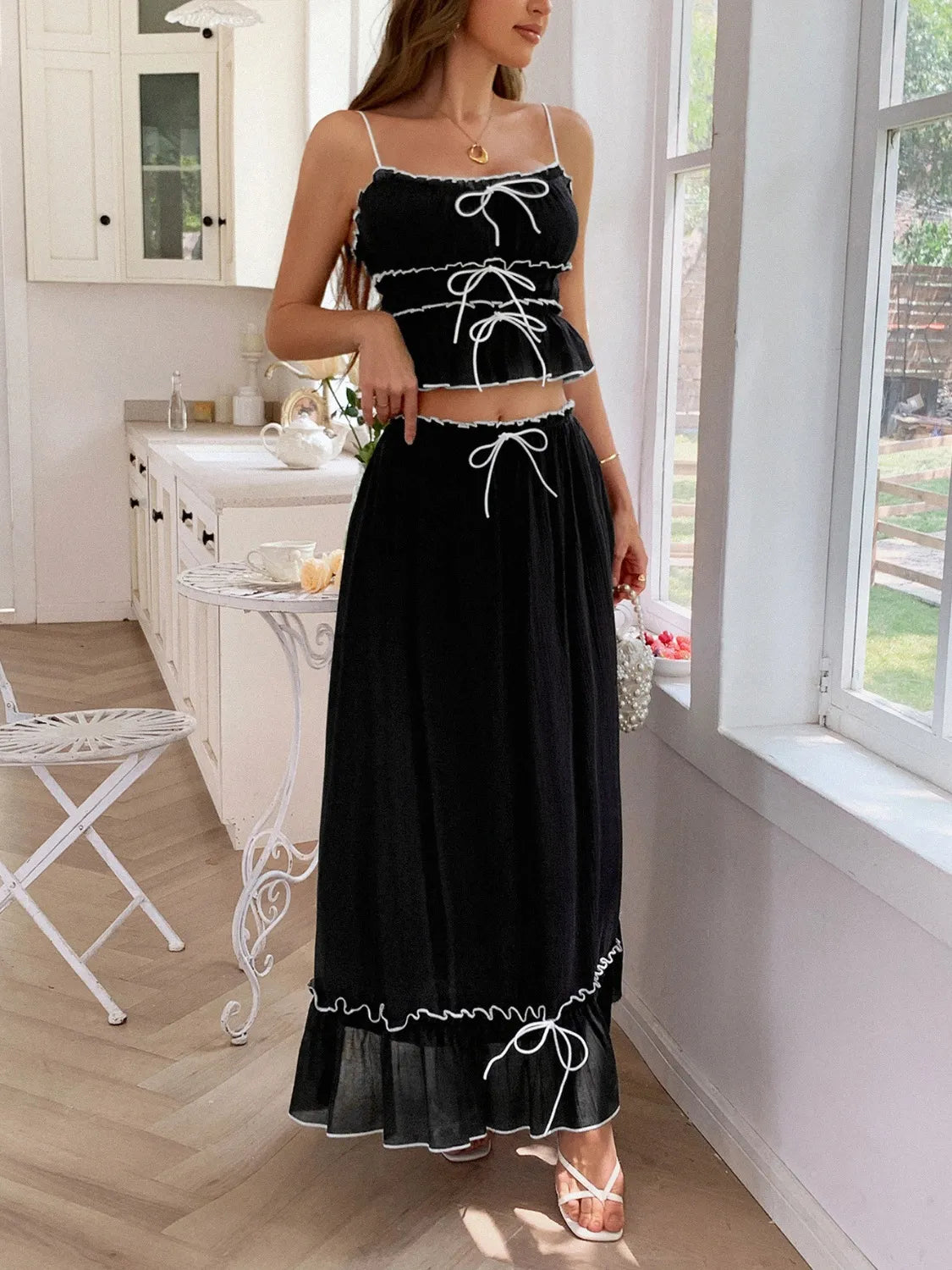 Frill Square Neck Cami and Skirt Set.