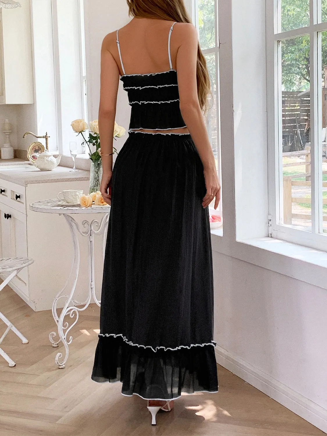 Frill Square Neck Cami and Skirt Set.