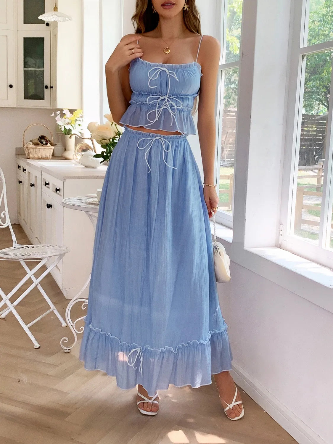 Frill Square Neck Cami and Skirt Set.