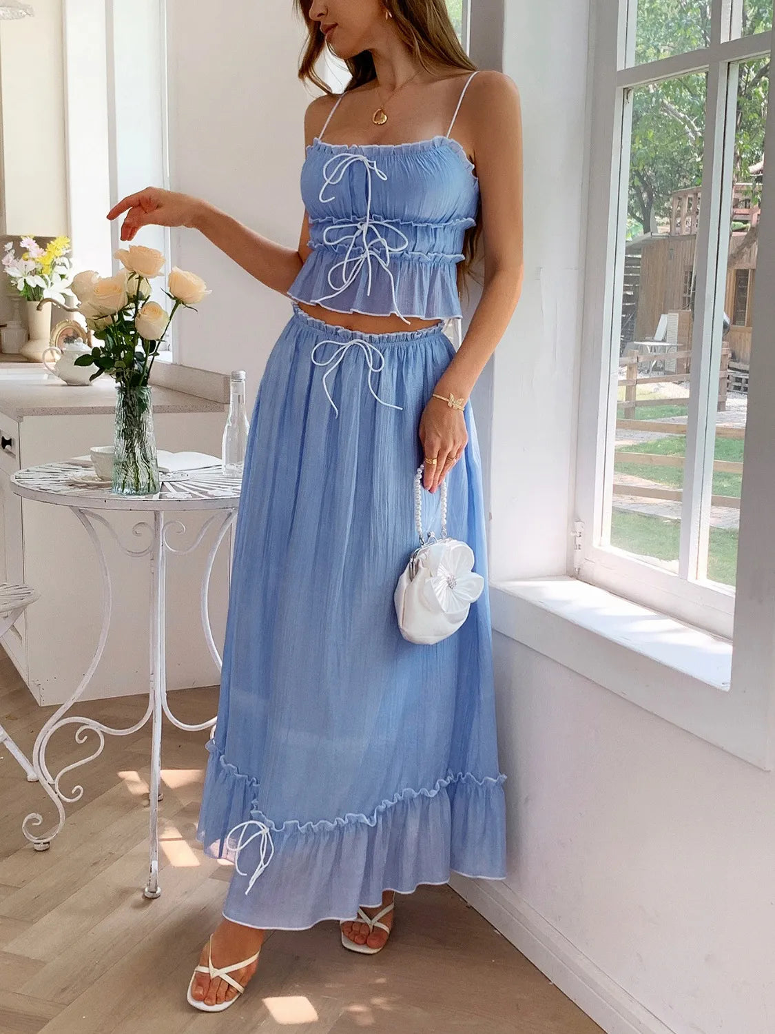 Frill Square Neck Cami and Skirt Set.