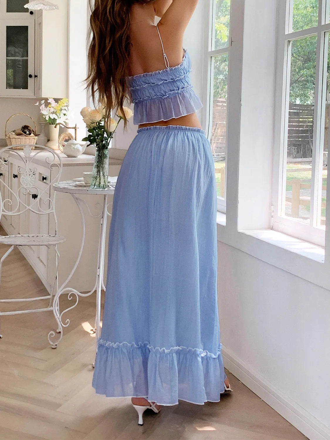 Frill Square Neck Cami and Skirt Set.