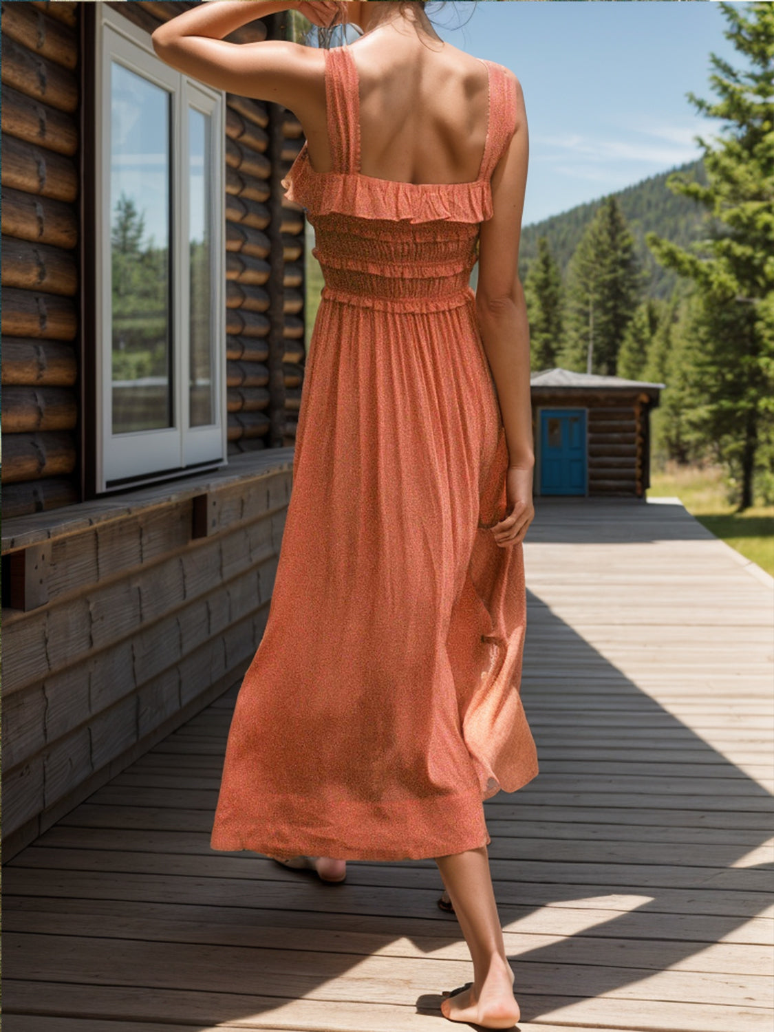 Frill Square Neck Wide Strap Dress.