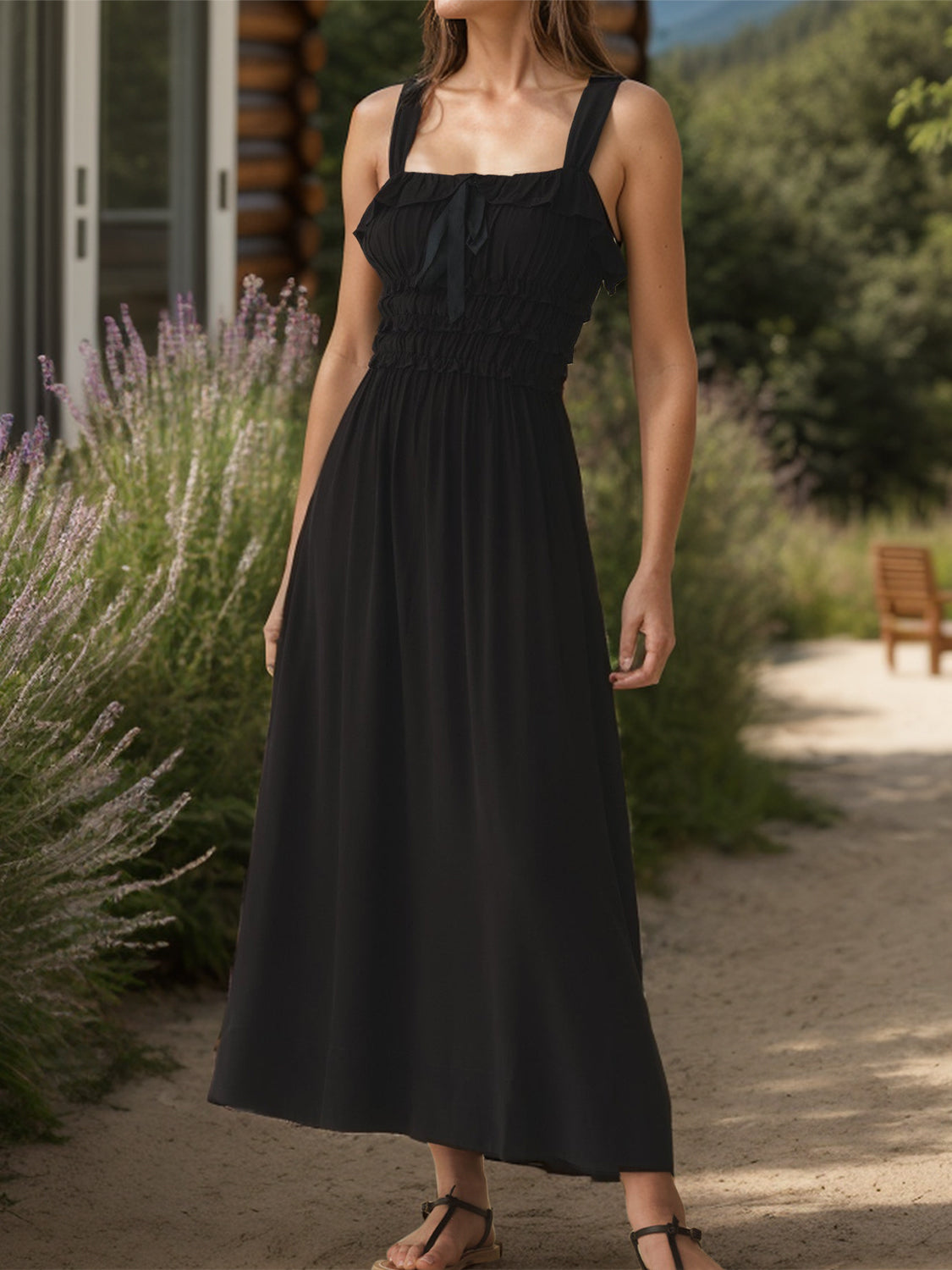 Frill Square Neck Wide Strap Dress.