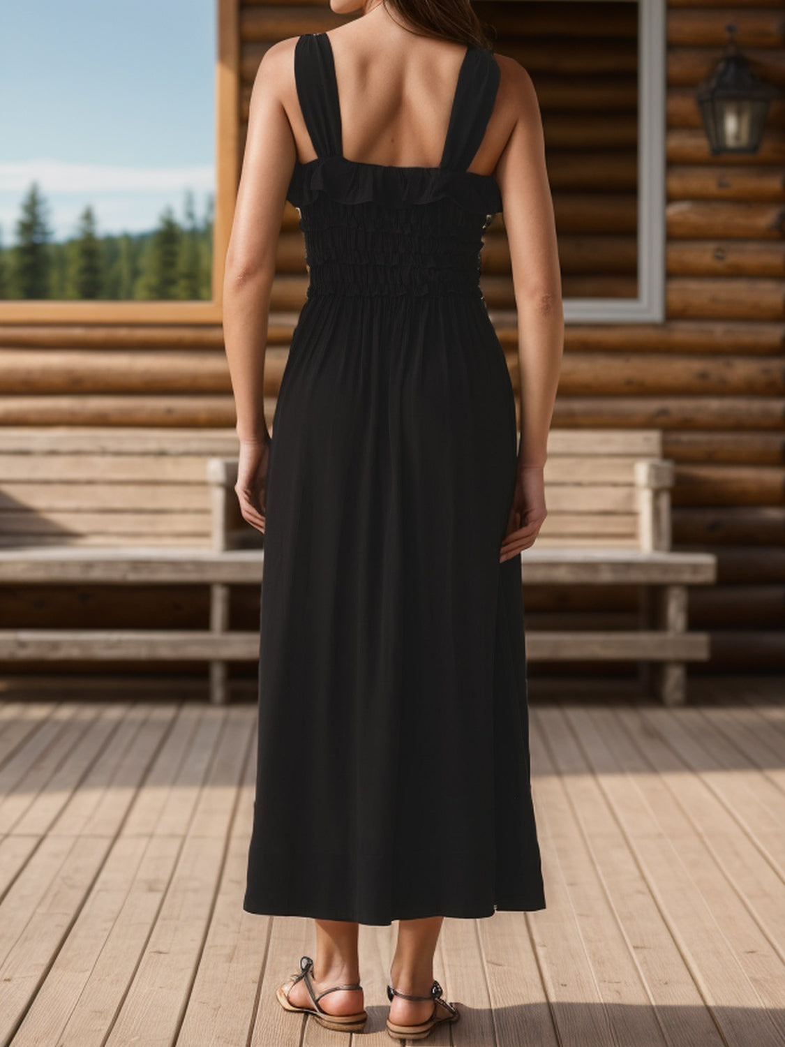 Frill Square Neck Wide Strap Dress.