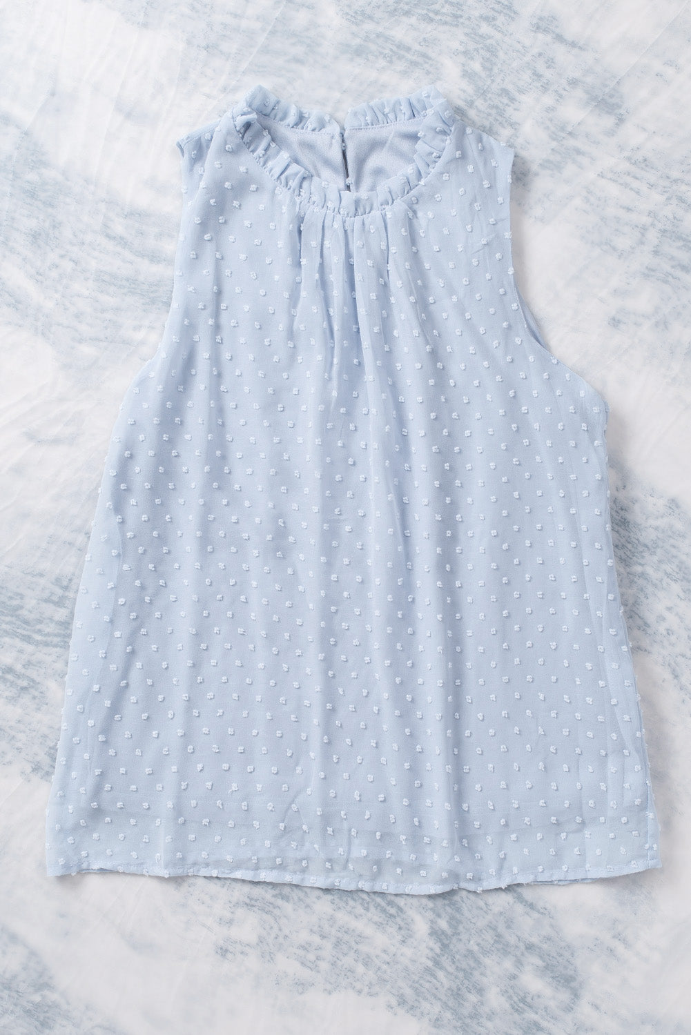 Frill Swiss dot round neck tank top.