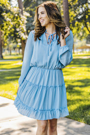 Frill Tie Neck Balloon Sleeve Dress.