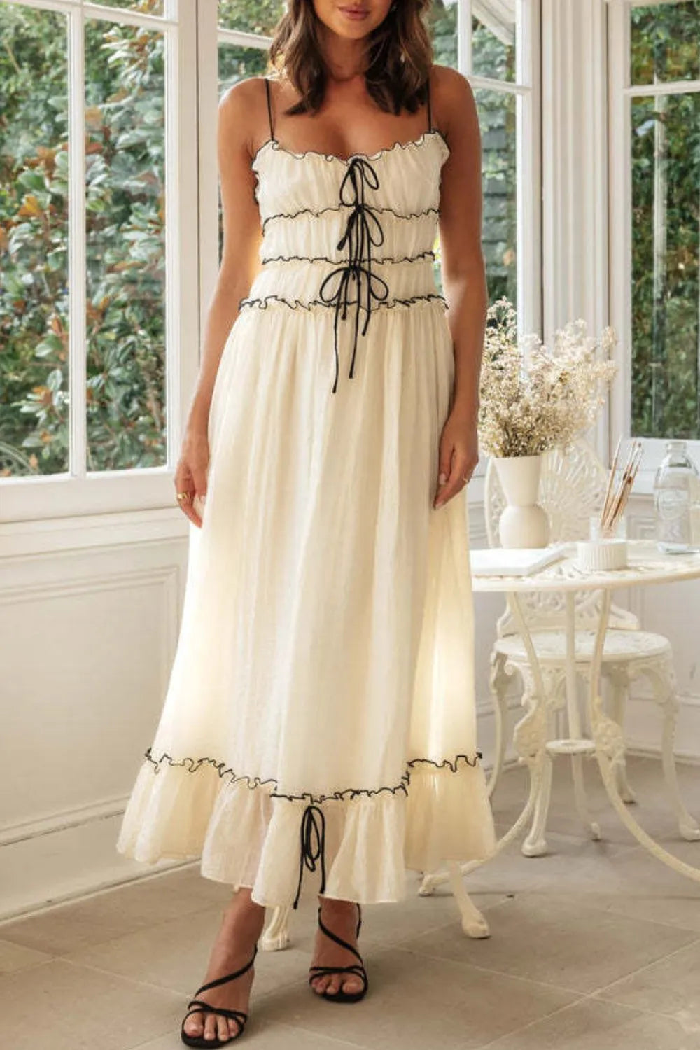 Frill Tied Front Midi Cami Dress.