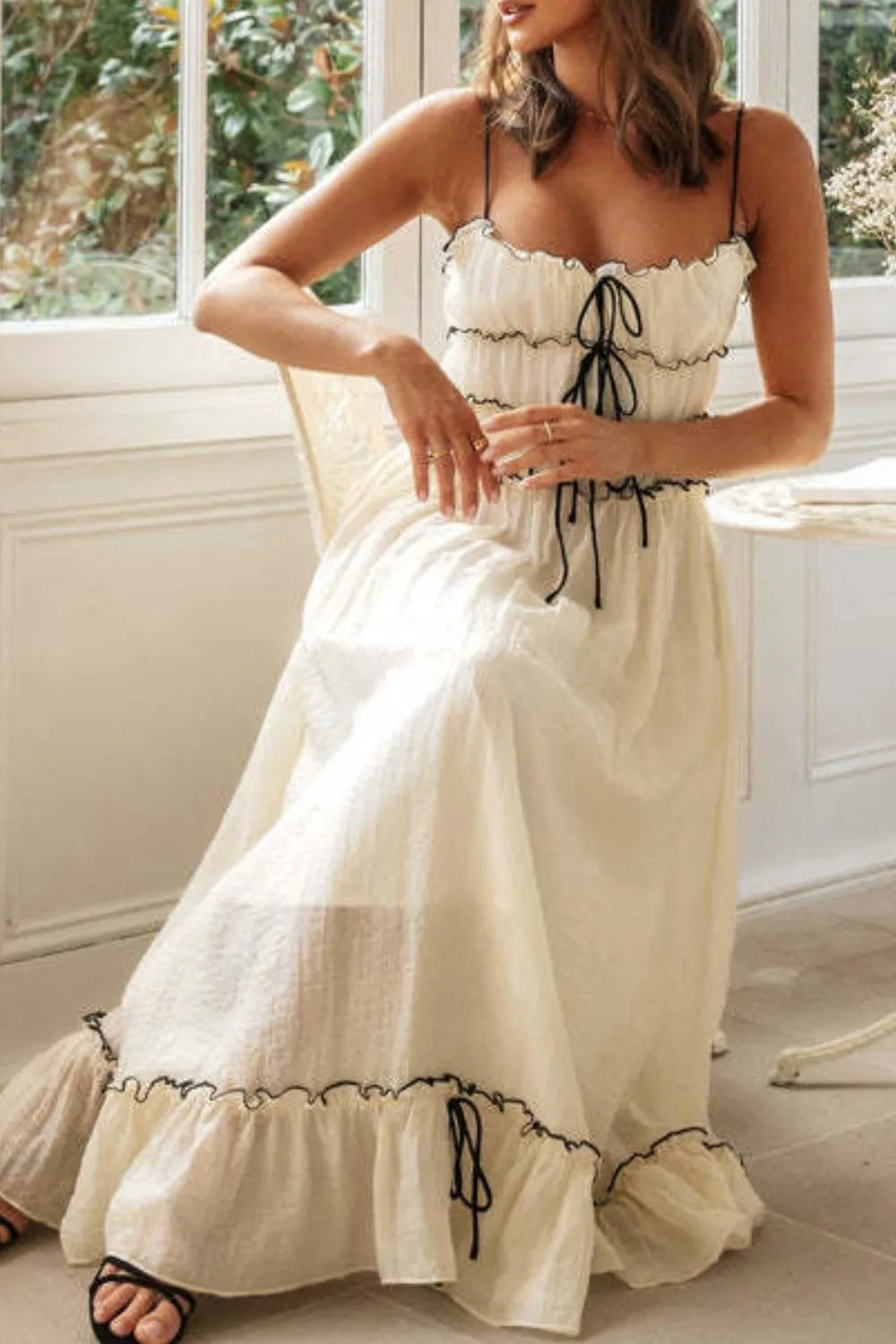 Frill Tied Front Midi Cami Dress.